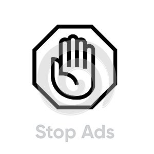 Stop ads blocking Icon. Editable line vector.