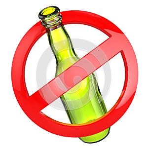 Stop alcohol or No glass sign. Bottle on white isolated backgro