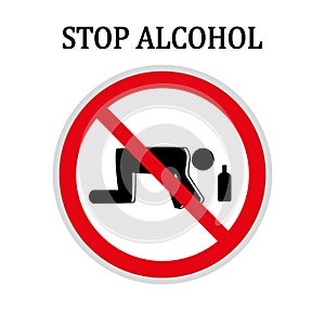 Stop alcohol red round sign