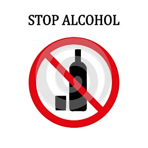 Stop alcohol red round sign