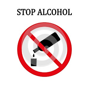 Stop alcohol red round sign