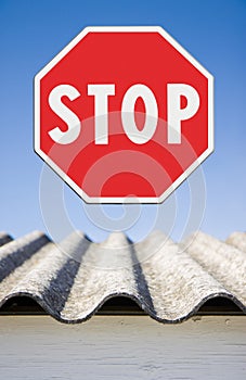 Stop asbestos concept. Stop Asbeston whit road sign