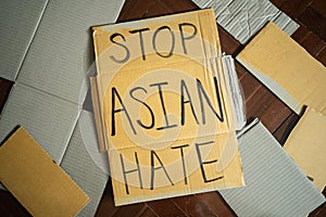 Stop Asian Hate was written on a cardboard