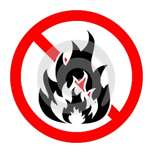 Stop bonfire icon. No fire icon. Red ban of flame sign. Vector illustration