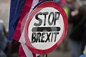 Stop brexit sign at a political protest in London