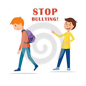 Stop bullying in the school. Cartoon vector illustration, isolated on white background.