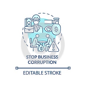 Stop business corruption blue concept icon