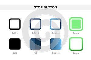 Stop Button icon in different style. Stop Button vector icons designed in outline, solid, colored, gradient, and flat style. photo