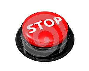 Stop button. Red STOP button isolated. Icon button STOP. Text STOP on button. Buzzer.