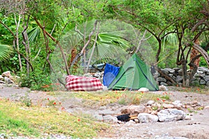 Stop with a camping tent in nature