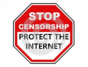 Stop censorship  protect the Internet  illustration for the free speech online.