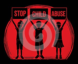 Stop Child abuse ,Children with sign board graphic