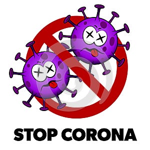 Stop Corona cartoon style sign, dead Covid-19 photo
