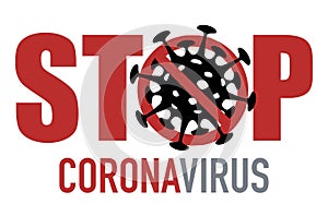 Stop coronavirus with big virus icon and ban