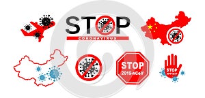 STOP coronavirus concept icons. Dangerous chinese ncov corona virus, SARS pandemic risk alert. Corona Virus. 2019-nCoV