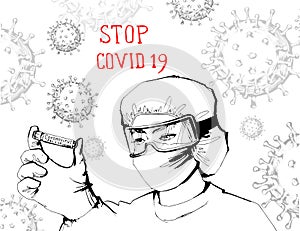 Stop coronavirus.Coronavirus 2019-ncov flu infection Microscopic view of floating China pathogen respiratory influenza virus cells