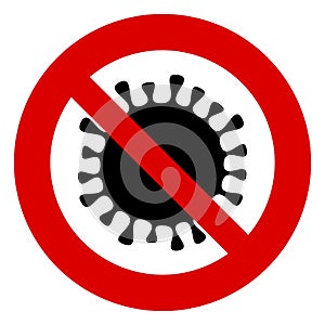 Stop Coronavirus icon. Red prohibit sign. Vector illustration isolated on white