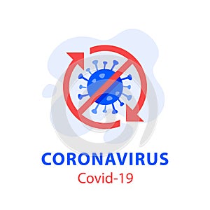 Stop coronavirus red barred circle, fight Covid-19, kill bacteria, antibacterial sanitizer