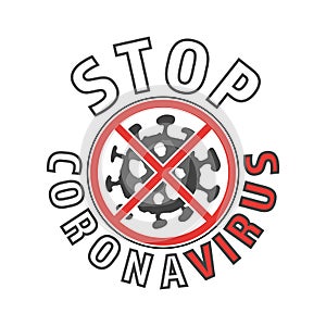 Stop the coronavirus. A viral bacterium is a forbidding, crossing-out red sign. Banner, template. Vector.