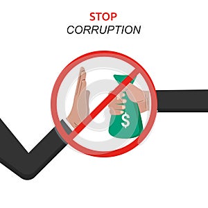 Stop corruption concept design. a logotype or typography of illegal activities. Fight against corruption and bribery vector