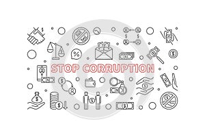 Stop Corruption concept vector outline horizontal banner
