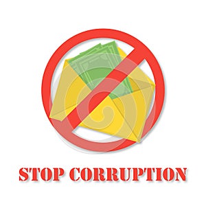 Stop corruption. crossed out envelope with money