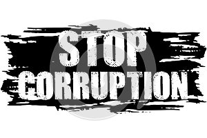 Stop corruption landing page. Text on black smear