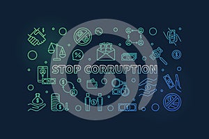 Stop Corruption line colored horizontal banner - vector illustration