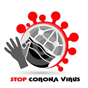 Stop COVID-19 concept world map with stop covid-19 sign vector illustration.