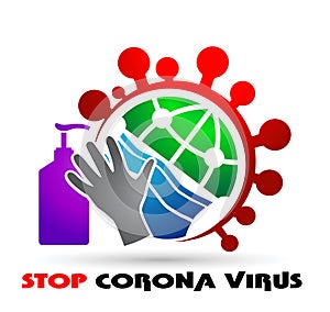 Stop COVID-19 concept world map with stop covid-19 sign vector illustration.