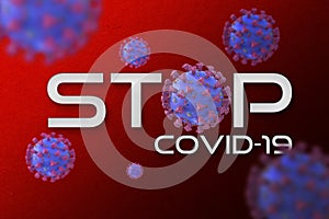 Stop COVID-19 Lambda virus cells sign in red background