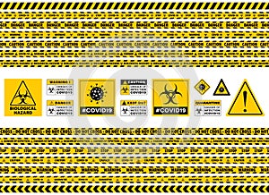 Stop Covid-19 Sign. Seamless Caution Warning Tape