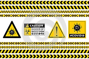 Stop Covid-19 Sign. Seamless Caution Warning Tape.