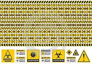 Stop Covid-19 Sign. Seamless Caution Warning Tape.