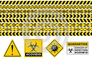 Stop Covid-19 Sign. Seamless Caution Warning Tape.