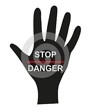 stop danger word on hand