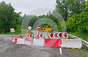 Stop, detour, road signs, repair of the road