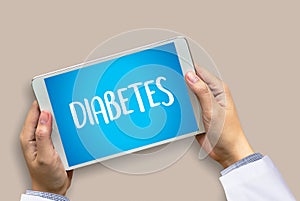 STOP DIABETES CONCEPT against healthy doctor hand working Prof