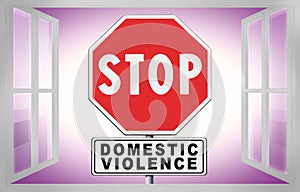 Stop domestic violence - concept image with road sign, text  and home window