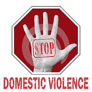 Stop domestic violence conceptual illustration. Open hand with the text stop domestic violenc
