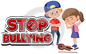 Stop domestic violence font design with boy bullying girl