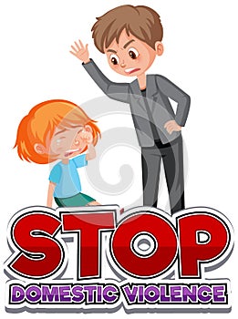 Stop domestic violence font design with father hitting girl