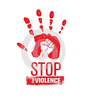 Stop Domestic Violence Stamp. Creative Social Vector Design Element Concept. Hand Print With Fist Inside Grunge Icon. photo