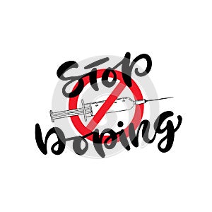 Stop Doping icon with syringe. Anti drug concept. Conceptual vector banner or poster.