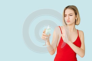 stop drink skeptic woman party doubt festive