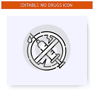 Stop drugs line icon. Editable illustration