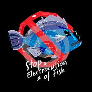 Stop electrocution of fish sign - illustration