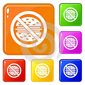 Stop fast food icons set vector color