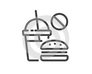 Stop Fast food line icon. Hamburger with soda drink sign. Vector