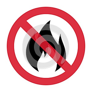 STOP fire flame icon. Fire hot flames vector sign isolated on white background